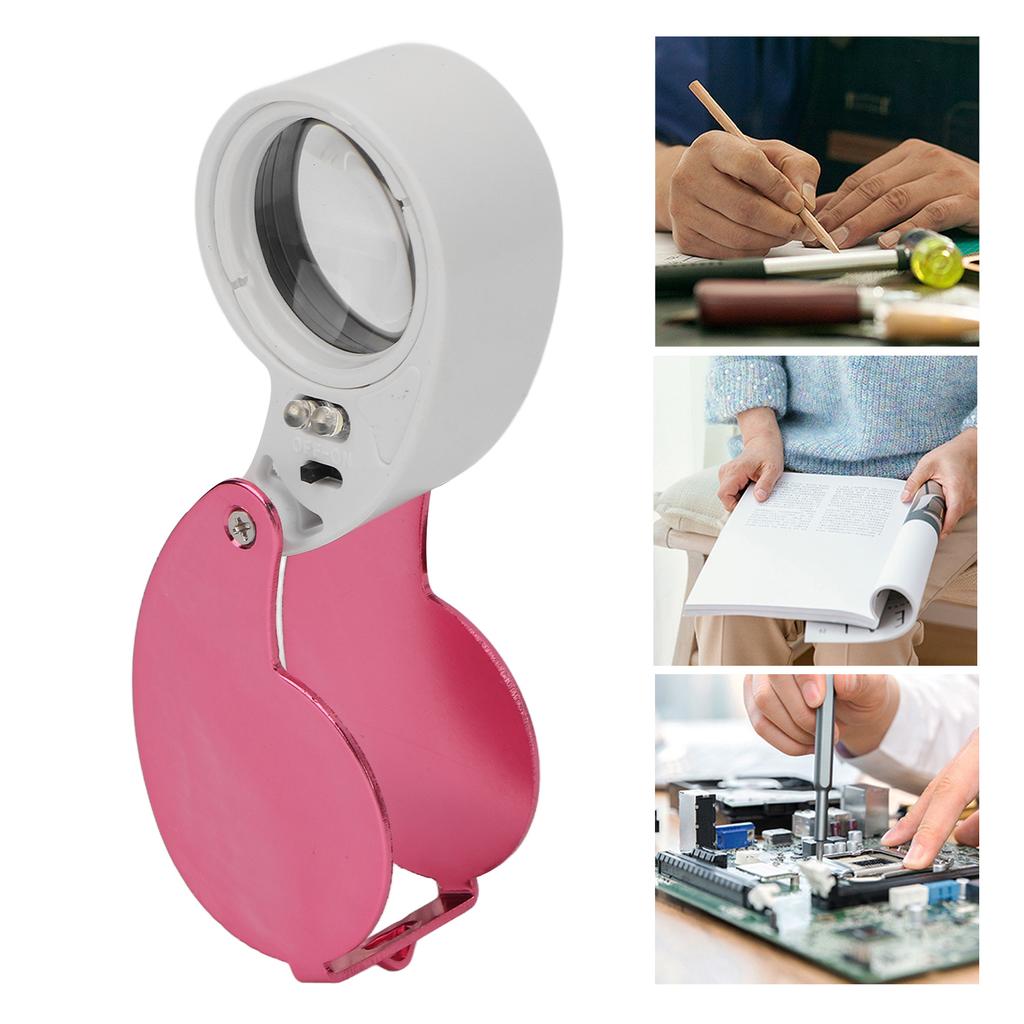 40X Magnifier Loupe LED Lights High Transmittance Portable Jewelers Loupe with Aluminium Alloy for Elderly