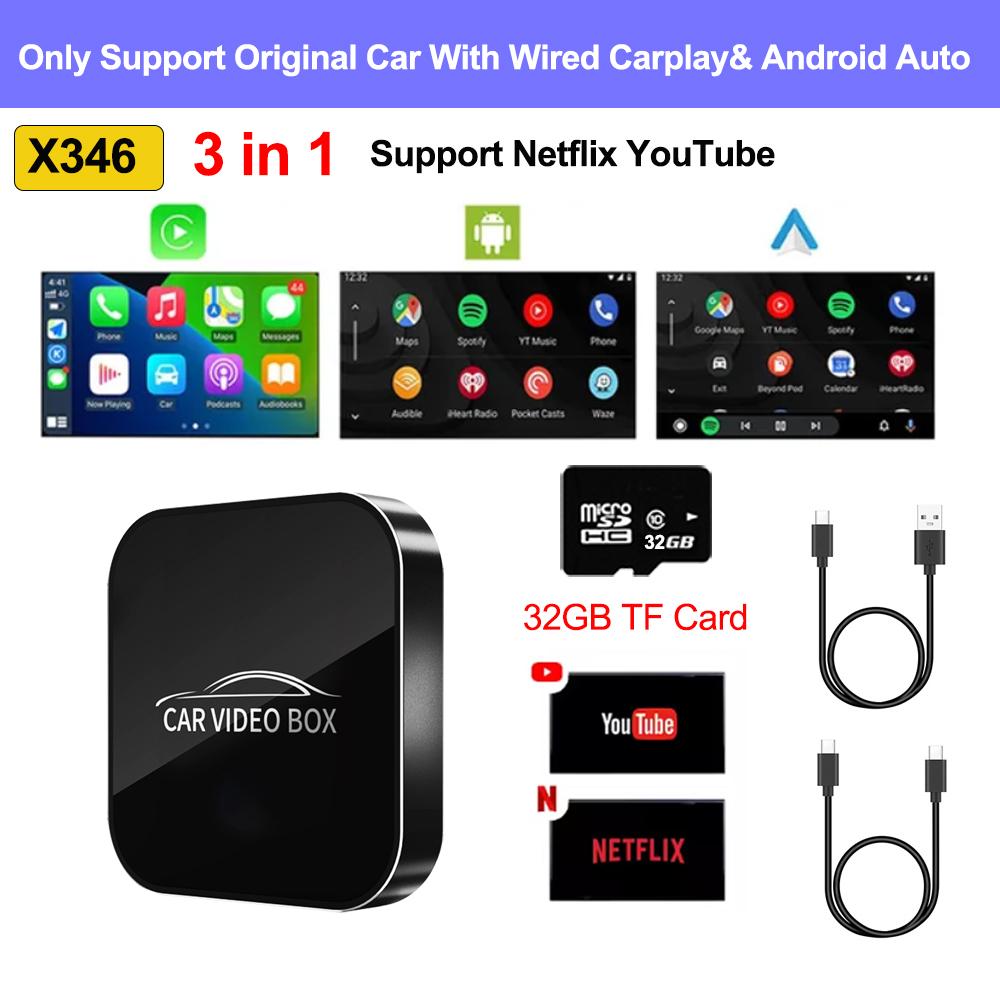 Car Video Box Carplay Ai Box Wireless CarPlay Android Auto Smart TV Box Car Intelligent System WIFI for Netflix YouTube Options