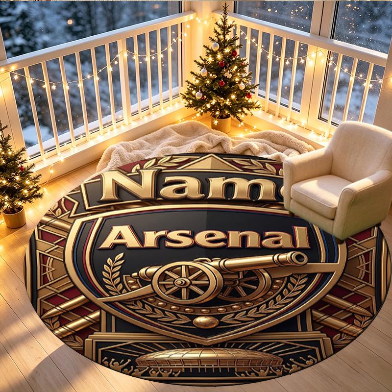 Custom Name Personalized Arsenal F.C Print Round Rug, Versatile Home Decor Carpet, for Playroom, Apartment, Balcony, Entryway, Hallway Gift