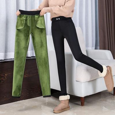 Moda femei elegante căptușite cu fleece talie înaltă caldă casual pantaloni largi pantaloni drepti pantaloni lungi cu talie elastică de culoare solidă