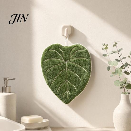 Bathroom Decor Hand Towel Leaf Shape Towel, Soft Absorbent with Hanging Loop, Kitchen Cute Maple Ginkgo Design for Drying Loop