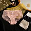Light Luxury High-end Embroidered Mid Waist Panties with Lace Sexy and Breathable Triangular High Elasticity Satin Surface Women’s Panties