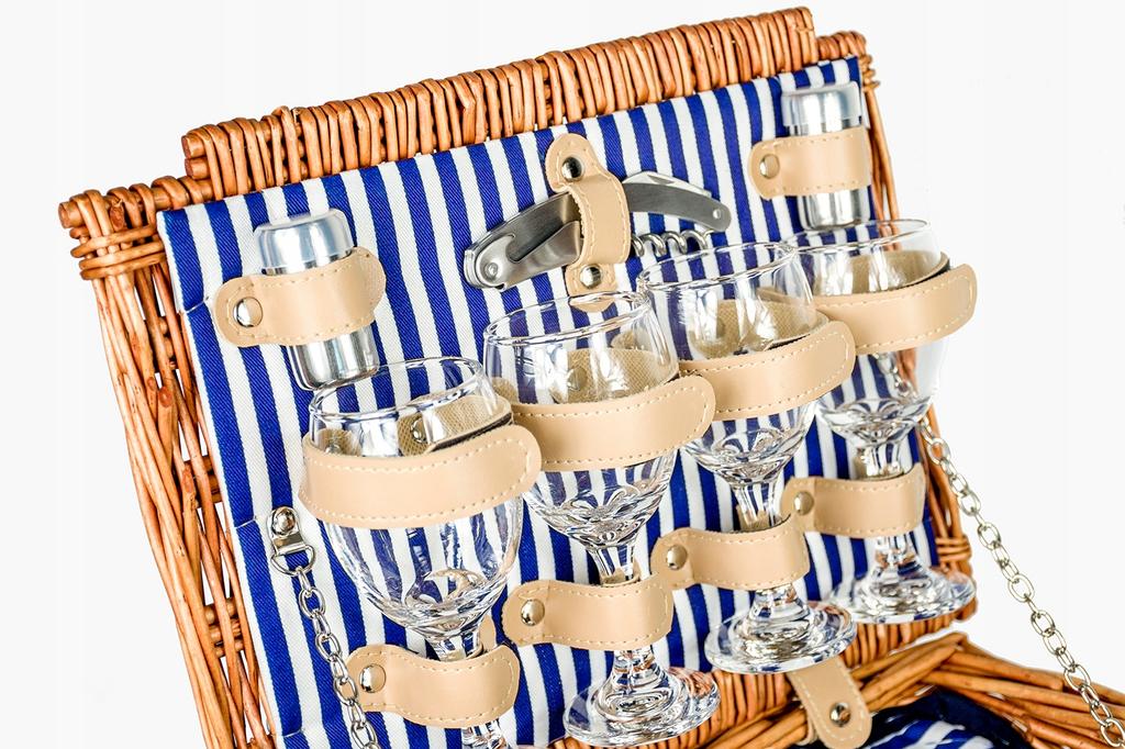 Geflochtener Picknickkorb, Thermotasche, Teller-Set für 4 Personen, Vatertag