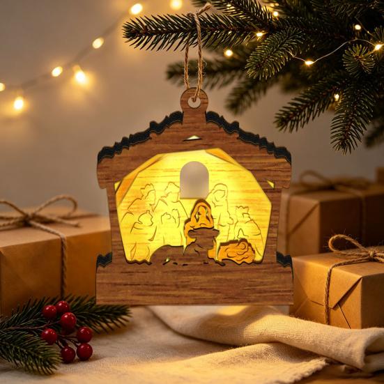 Magnetic Fridge Magnets for Christmas 3D Wooden Light Up Ornament, Layered House Tree Snowman Reusable Festive Decorations Nativity Scene Hanging