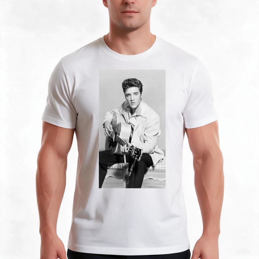 06 Playing Guitar Black And White Style Tshirt Summer Casual Cotton Tee Oversized Streetwear Tops Vintage Graphic Print