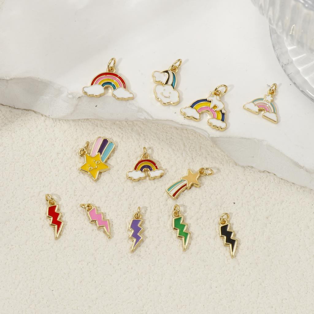 2 PCs Brass Charms 18K Gold Plated Colorful Enamel Cloud Meteor Lightning Weather Pendant For DIY Necklace Jewelry Making