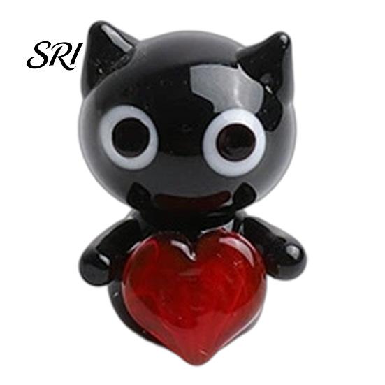 Glass Mini Black Cat Miniature Tiny Colored Ornament Cute Animals Kitty Figurine for Desktop Bookshelf Fairy Garden Micro Landscape Decor Animal Party