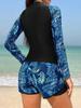 Langxin 2025 Women's Sexy Print Long Sleeve Split Swimsuit