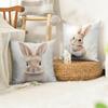 Retro Easter Bunny Cushion Cover Natural Linen Organic Fabric DoubleSided Printing Sofa Home Decor Gift Pillow Cover