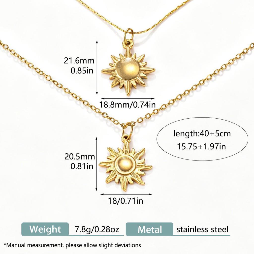 Versatile 18K Gold Sun Pendant Necklace - European & American Design, Simple & Stylish Clavicle Chain for Women