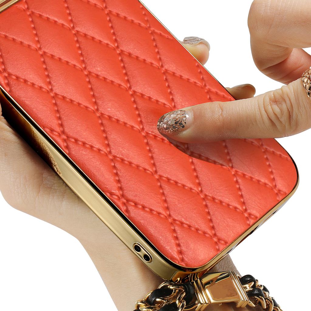 Luxury 3D Diamond Pattern Plating Leather Cases For iPhone 15 Pro Max 14 11 12 13 Shockproof Bumper Hard Lens Protection Cover