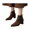 Pointed thick heel Martin boots women's autumn large size suede belt buckle medium heel short boots