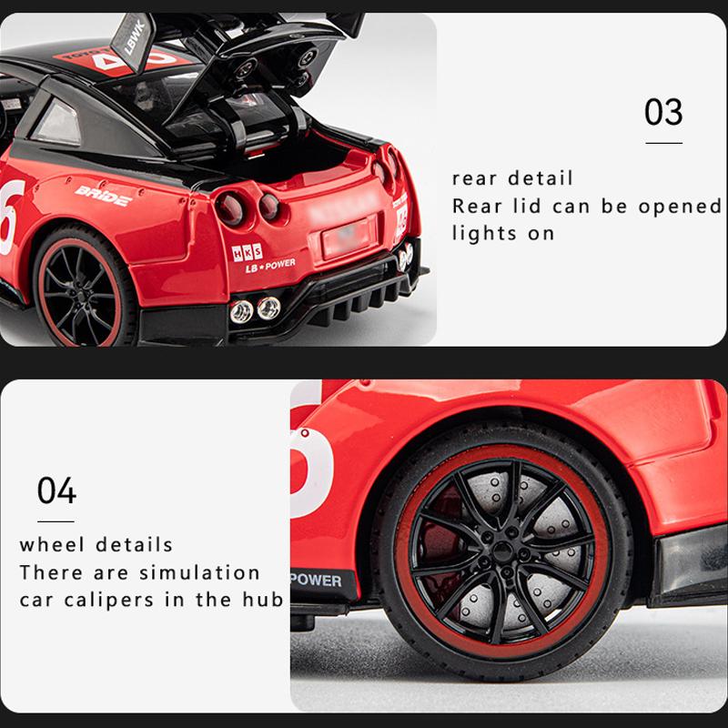 GTR Racing Diecast-Automodellspielzeug im Maßstab 1:22, zurückziehbares Spielzeugfahrzeug mit Ton und Licht für Kinder, Kleinkinder, Jungen und Mädchen, Geschenkkollektion