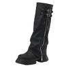 Fashion Women Knee High Boots Female Platform Thick Heel Black Trouser Boots Belt Buckle Pleated Stacked Female Autumn Fashion Shoes