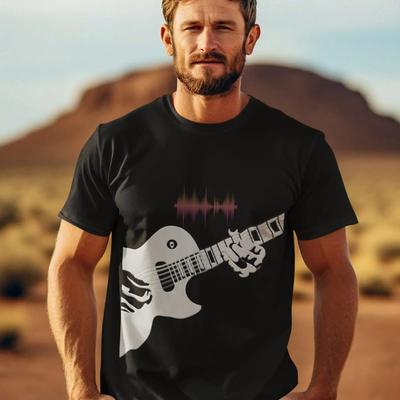 Guitar T Shirt Handmade Cotton Music Lover Vintage Casual Stylish Stretched Unisex Streetwear Versatile Homme Graphic