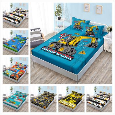 Three-Piece Cartoon Excavator, Mattress, Mattress Cover, Mattress Protective Cover, Non-Slip Sheet All-Inclusive.
