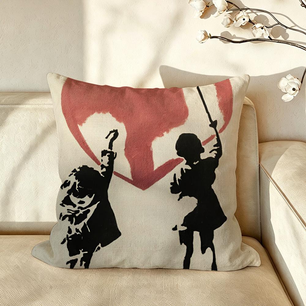 Artist BBanksy Cushion Cover Pillow Case Antidustmite Pillowcase Silky Short Plush Sofa Cushion Cover Hot