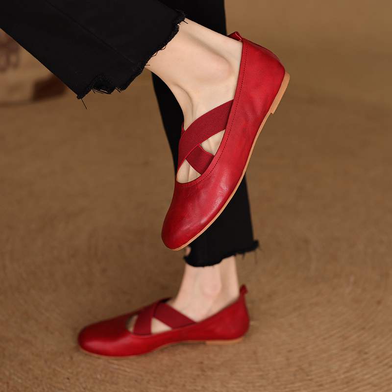 Krazing Pot Cow Skin Fashion Spring Autumn Flat with Women Round Toe Shoes Ballet Dancer Shallow Flats