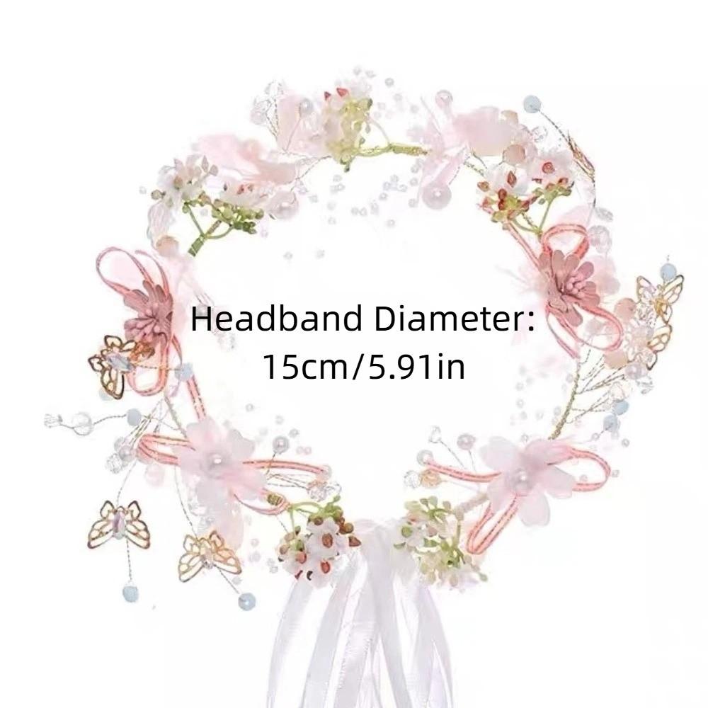 Korean Style Flower Crown Hairband Tiara Butterfly Wreath Headband Pearl Hair Hoop Garland Wristband Hair Styling Accessory