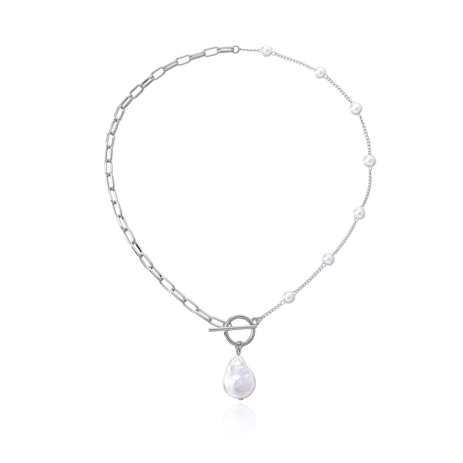 

Jewelry, special-shaped gourd flat pearl pendant necklace, asymmetric pearl small hole chain necklace