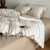 Bed Cotton Four-piece Set Thickened Yarn-dyed Washed Cotton Cut Cotton Strap Quilt Cover Bed Sheet Bedding Bed Hat
