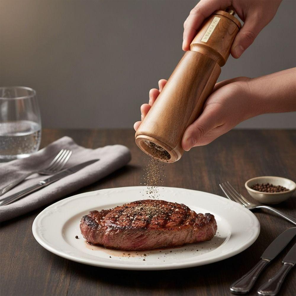 Adjustable Particle Size Acacia Wood Pepper Mill Set Manual Spice Mill Bottle  Cooking