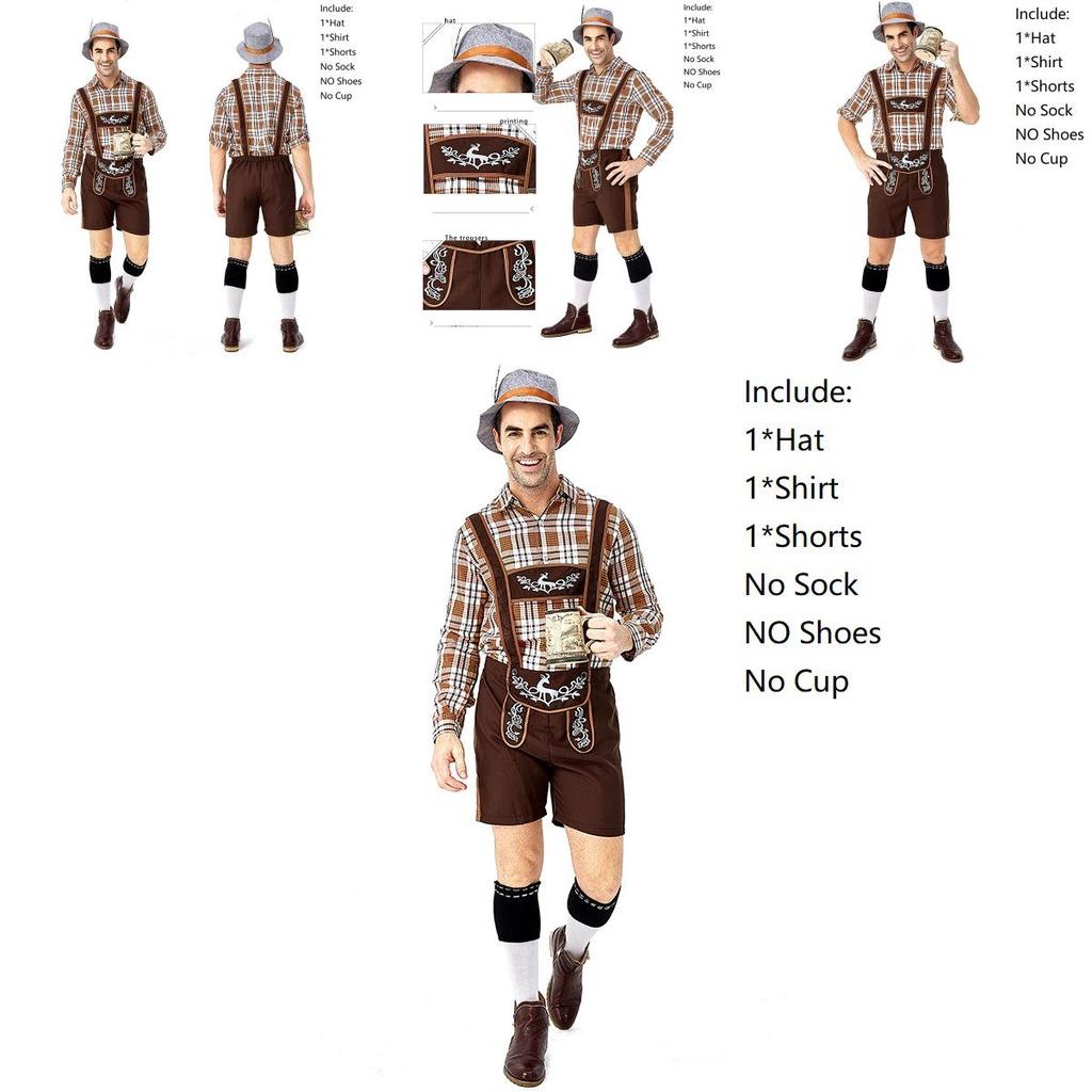 Vibrant Oktoberfest Clothing Men Fawn Print Khaki Plaid Suit For Fun Costume Parties