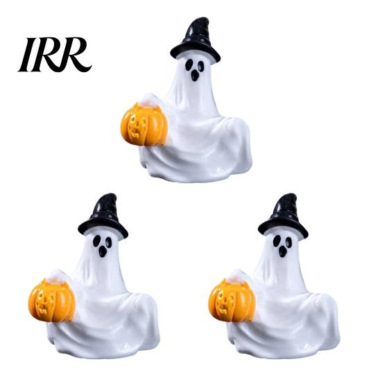 Tabletop Halloween Decoration 3Pcs Mini Resin Figurines, Miniature Pumpkin Ghost Grim Reaper Outdoor Castle Statue for Spooky Fairy Garden,