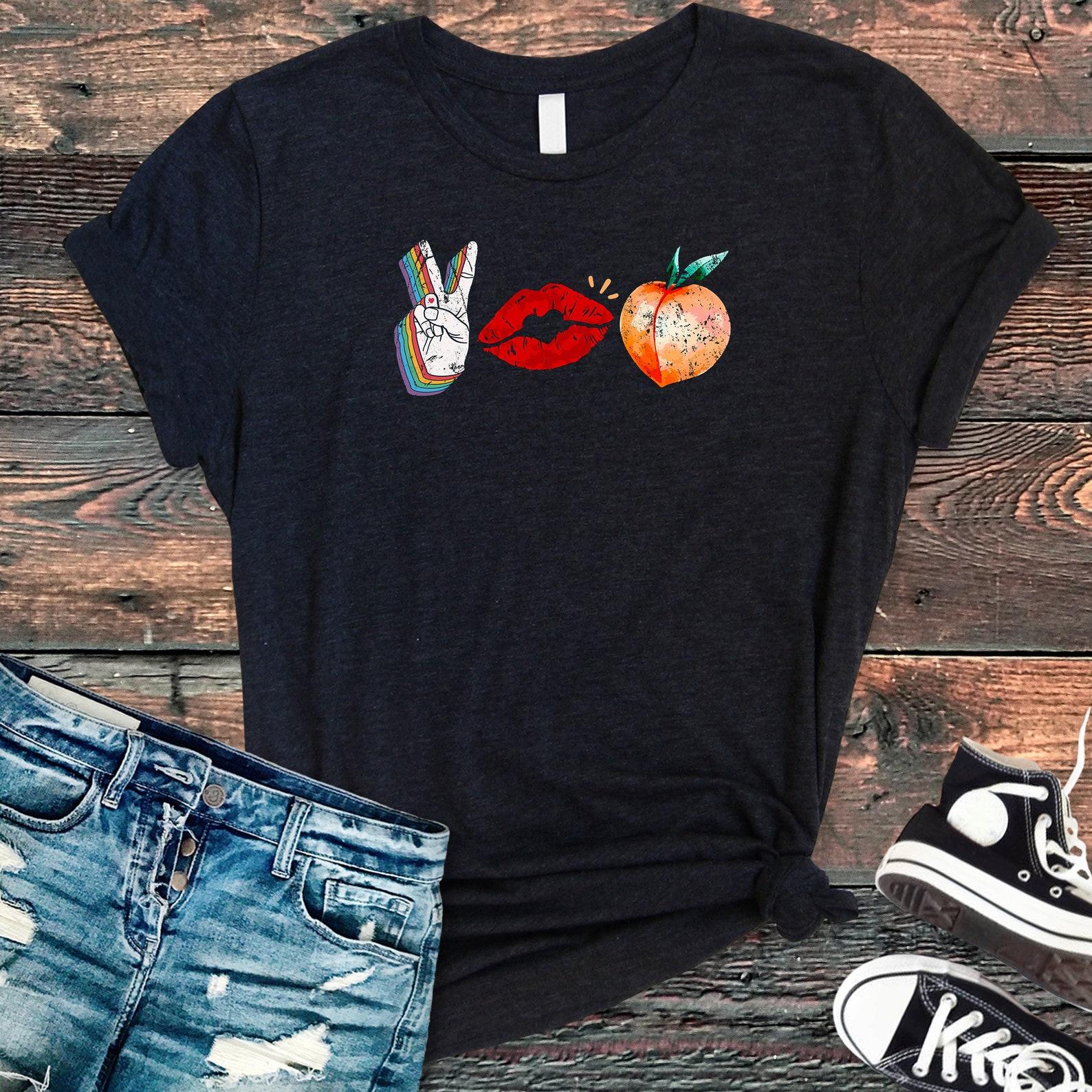 Sarcasm T-Shirt - Peach Butt Kiss My Ass Peace Sign Funny Peach Emoji S