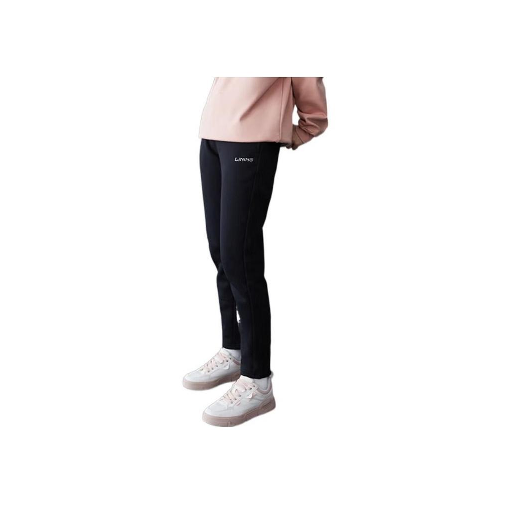 Li Ning Training Series Solid Color Rhinestone Logo Knit Straight Leg Sports Pants Women Bottoms Black AKLSG54-2