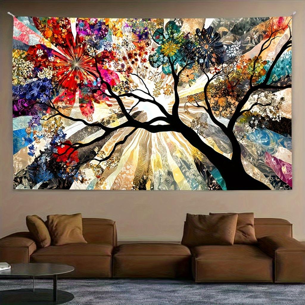 Buntes florales Baum-Wandteppich Lebendiges Wandbehang für Schlafzimmer- und Wohnzimmer-Dekoration Ideales Geschenk für Kunstliebhaber