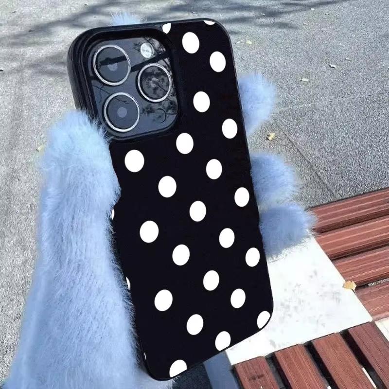 Classic Black White Polka Dot  Phone Case For iPhone 16 17 Pro 15 14 13 12 11 Pro Max 7 8 Plus 16E Shockproof Soft Cover