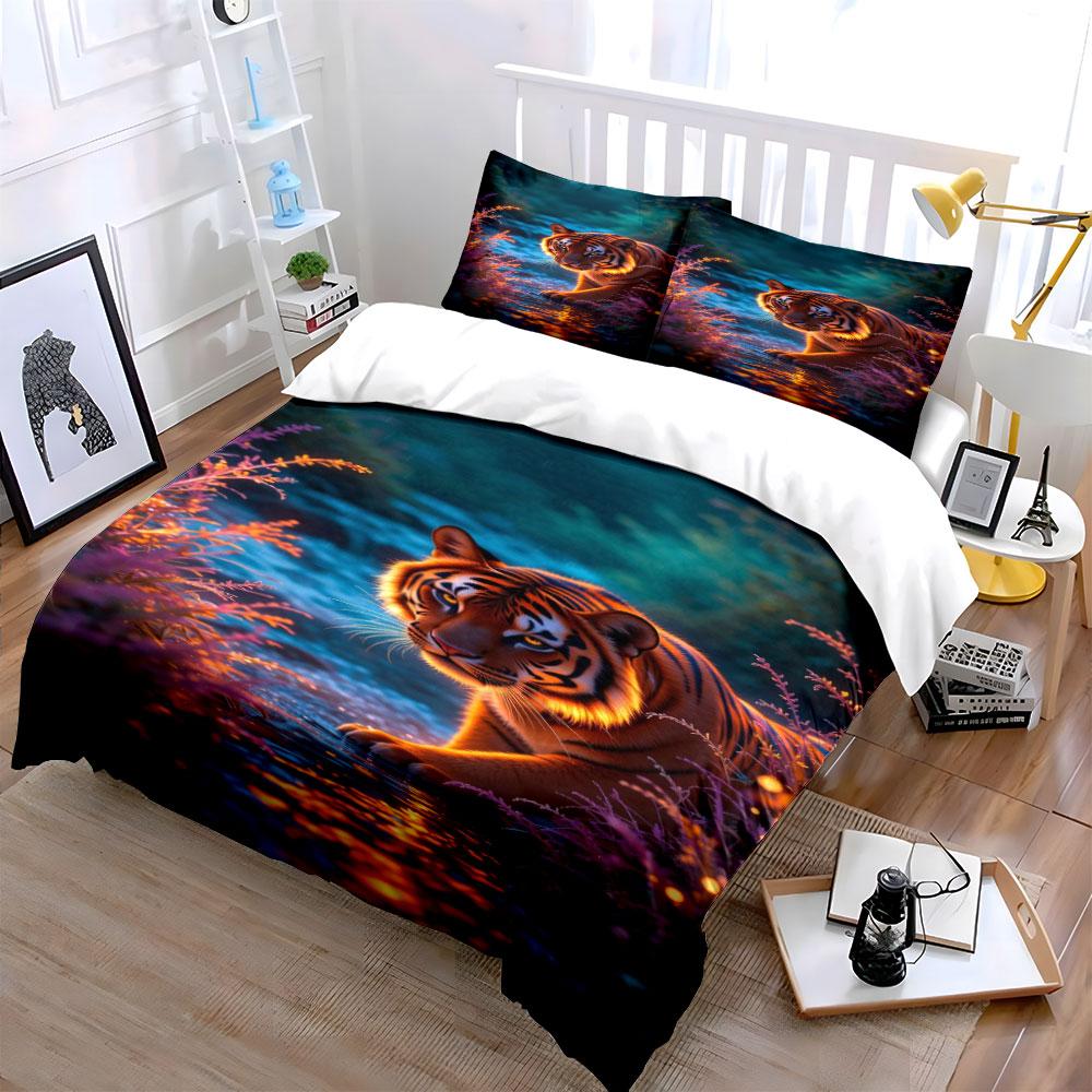 Tiger with Water Reflection. Bedding Sets Duvet Cover Sets Duvet Covers Pillowcases(1*Duvet Cover 2*Pillowcases Without Duvet Insert)