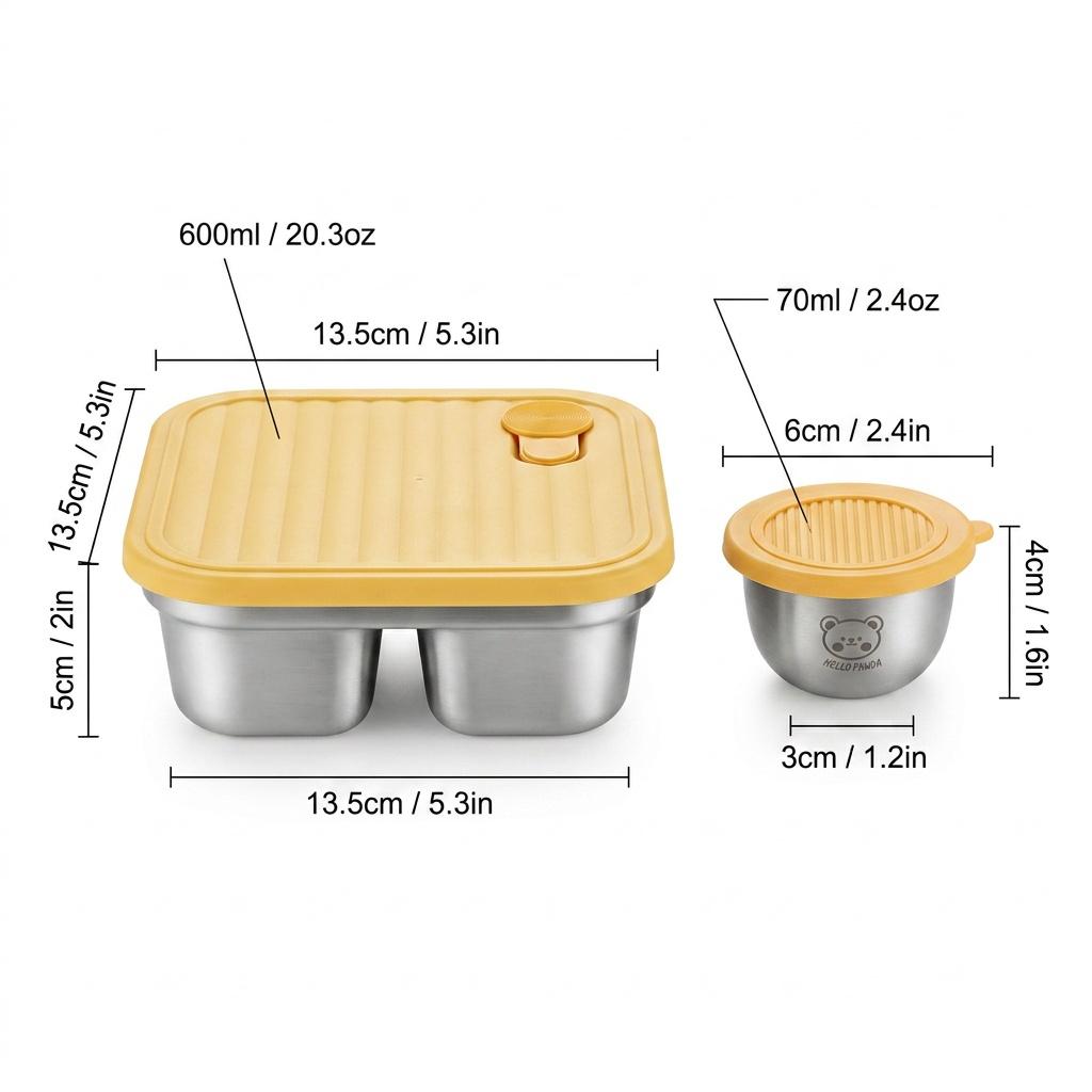 Reusable Bento Lunch Box For Students 304 Stainless Steel Fruit Salad Food Container With Sauce Box Dishwasher&Microwave Safe