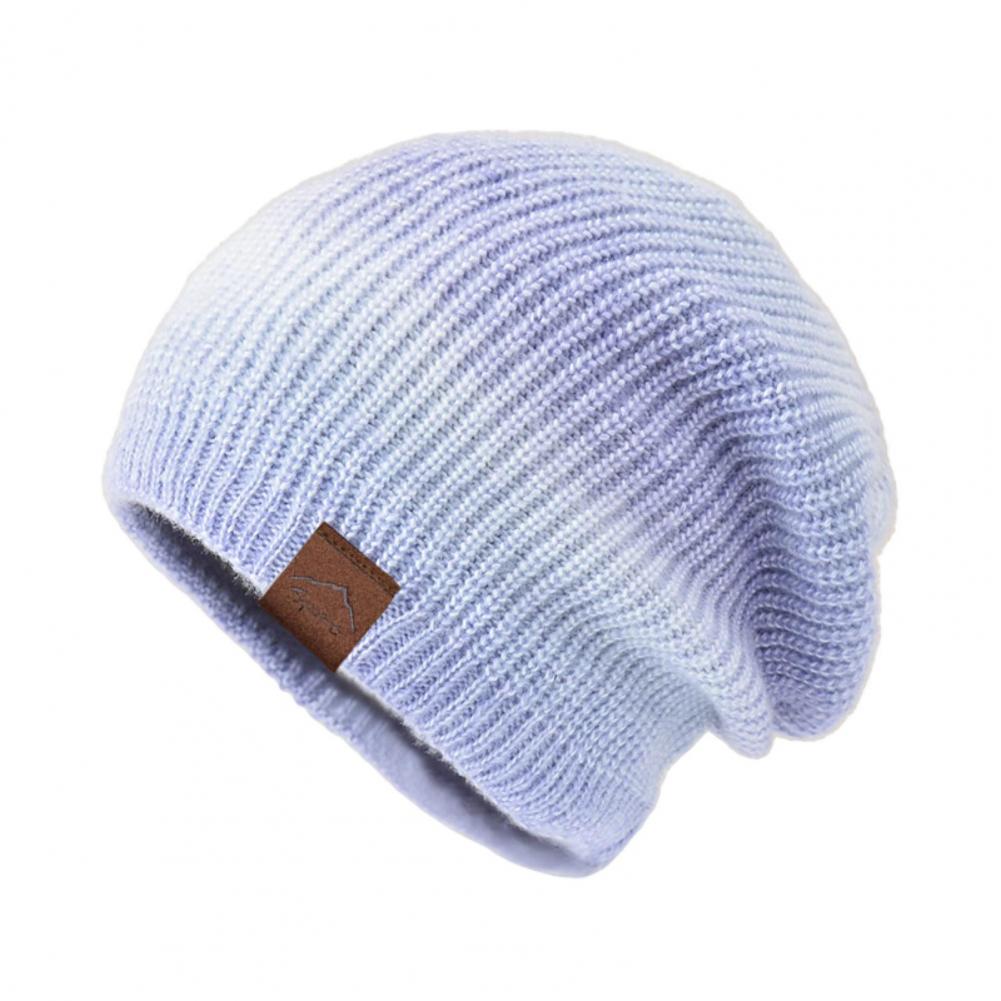 Women Winter Knitted Hat Thickened Tie Dye Gradient Rainbow Color Warm Anti Slip Windproof High Elasticity Ear Outdoo
