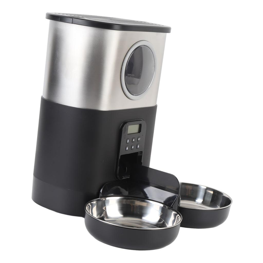 Automatic Cat Feeders for Two Cats 5L Capacity Visable Window Quantitative Feeding Stainless Steel 2 Bowls Timed Pet Food Dispenser