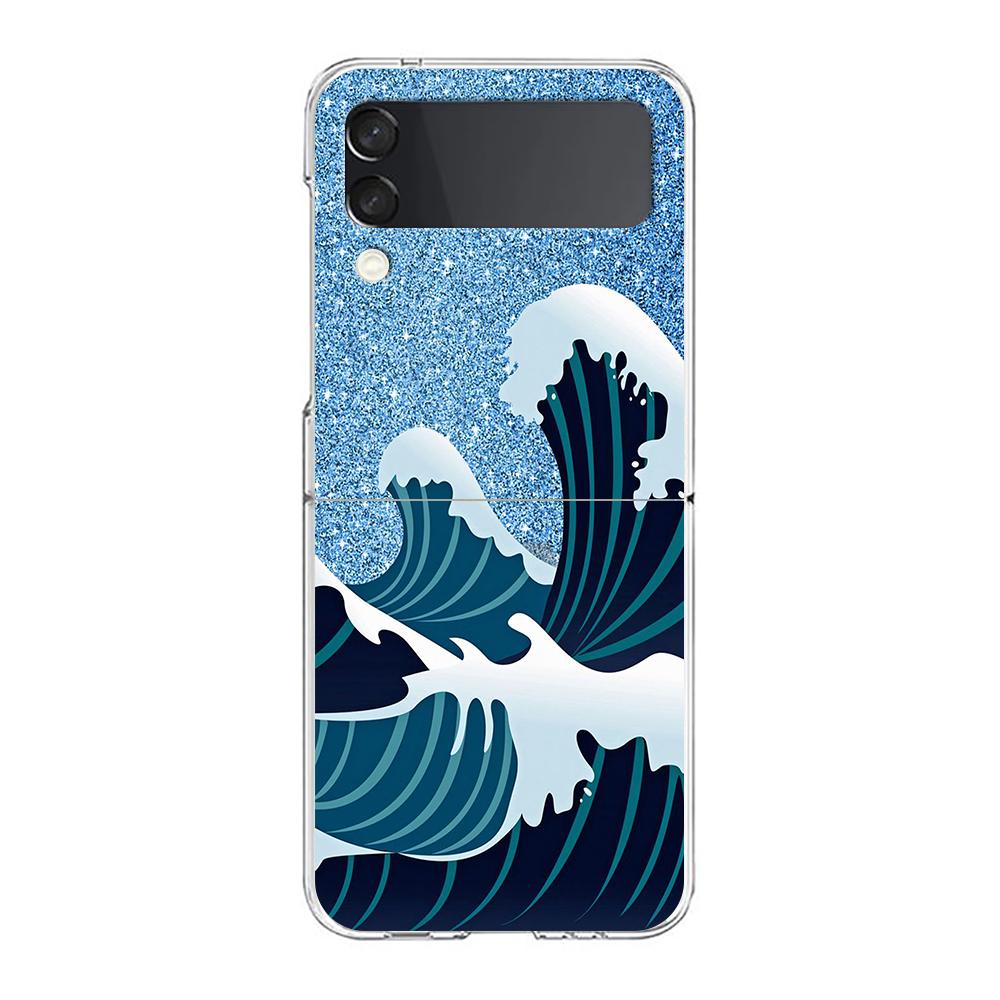 The Big Wave of kanagawa ZFlip5 ZFlip3 Phone Case For Samsung Z Flip 3 5G Transparent Hard Shell Z Flip 4 Galaxy Cover Folding