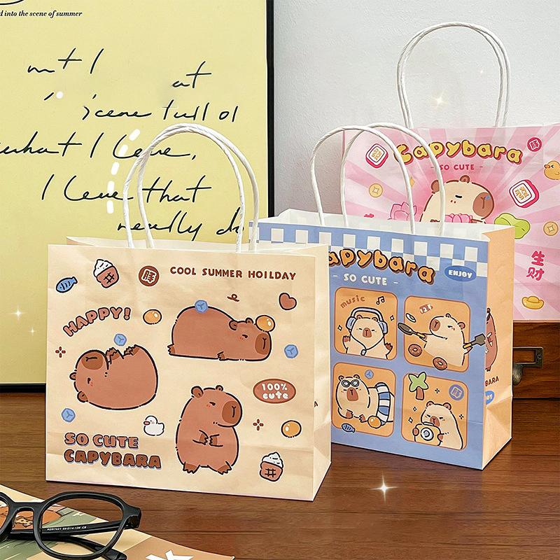 10Pcs Capybara Cartoon Gift Bags Hand-Held Paper Bags Rectangular Gift Candy Snack Packaging Bags Party Birthday Supplies