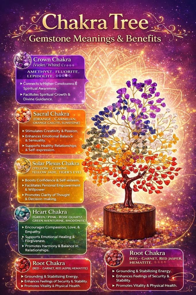 ROYAL SAPPHIRE Crystal Tree for Positive Energy - Crystals & Healing Stones - Feng Shui Seven Chakra Tree of Life Decor - Home Decorations for Li