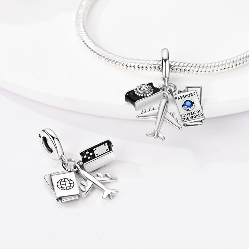 New In copper Charm Airplane Camera Suitcase Love Travel Life Do It Yourself Bead Charms Compatible With Authentic Charm Bead Charms Bracelets Jewelle