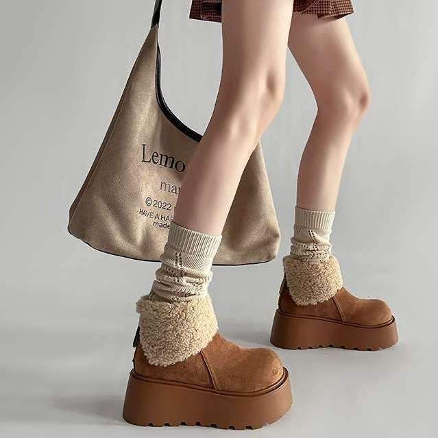 Fashion turning hair to increase the height of snow boots for children in autumn and winter 2025 New velvet thickened-soled mango head Birkenstock