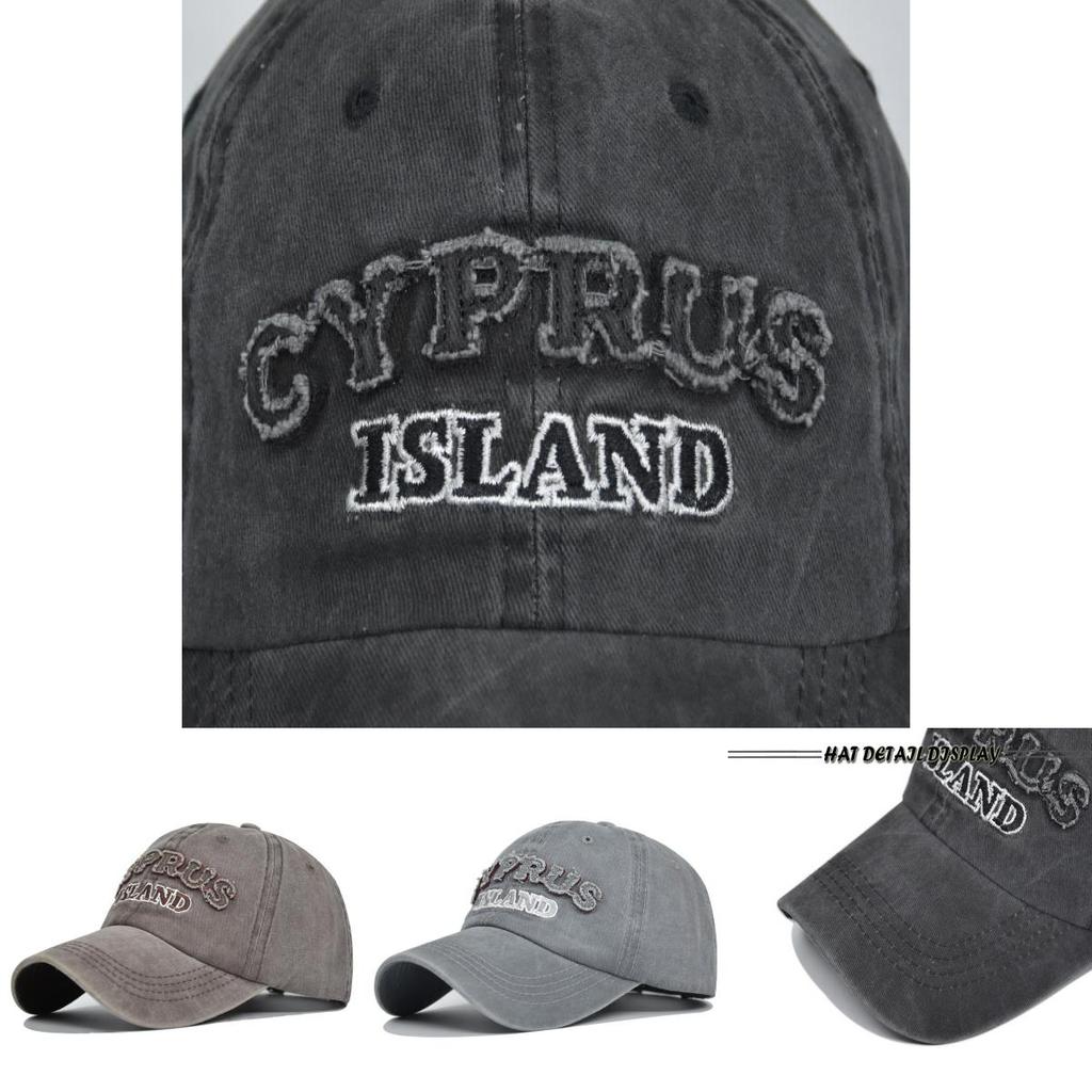 Vintage Distressed Baseball Cap Cyprus Embroidered Washed Canvas Duck Tongue Sun Hat Outdoor Unisex Hat