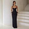 European and American new neck tube top dress long skirt waist side twist pleated slim dress