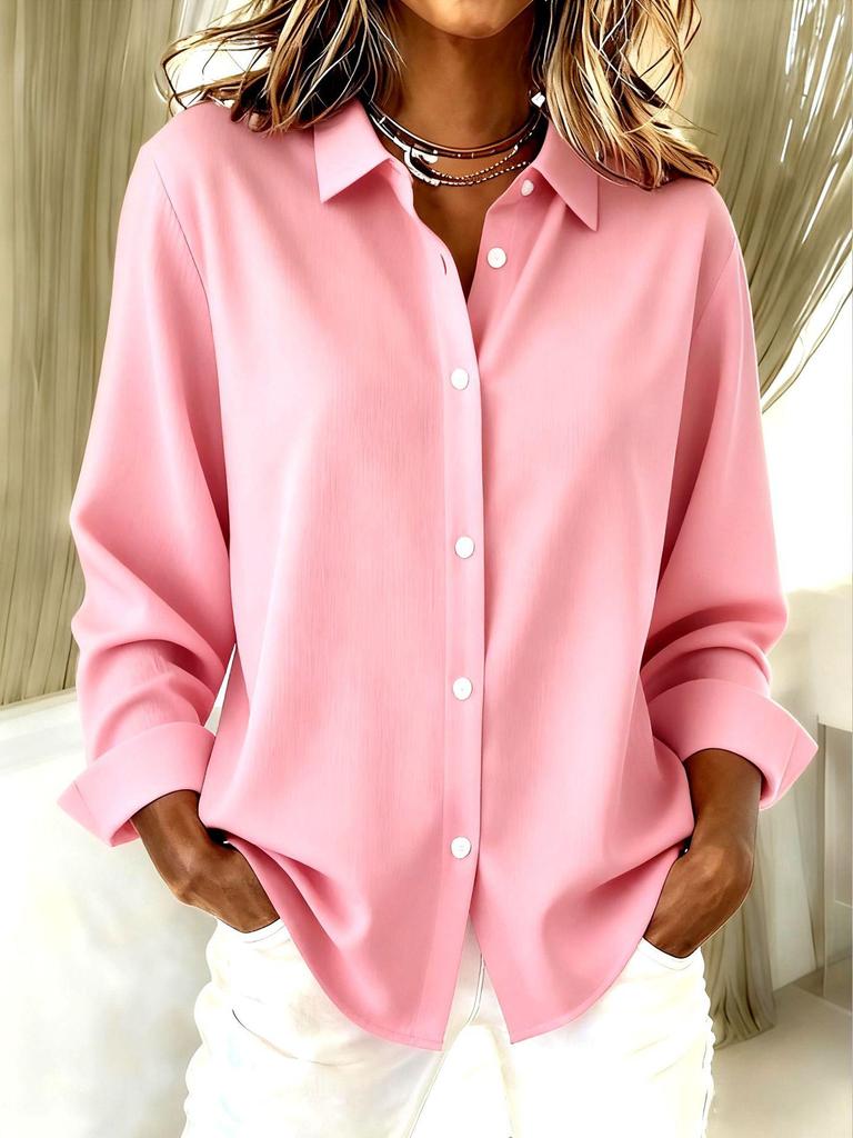 2026 Summer European & American Women's New Solid Color Simple Long-Sleeved Shirt