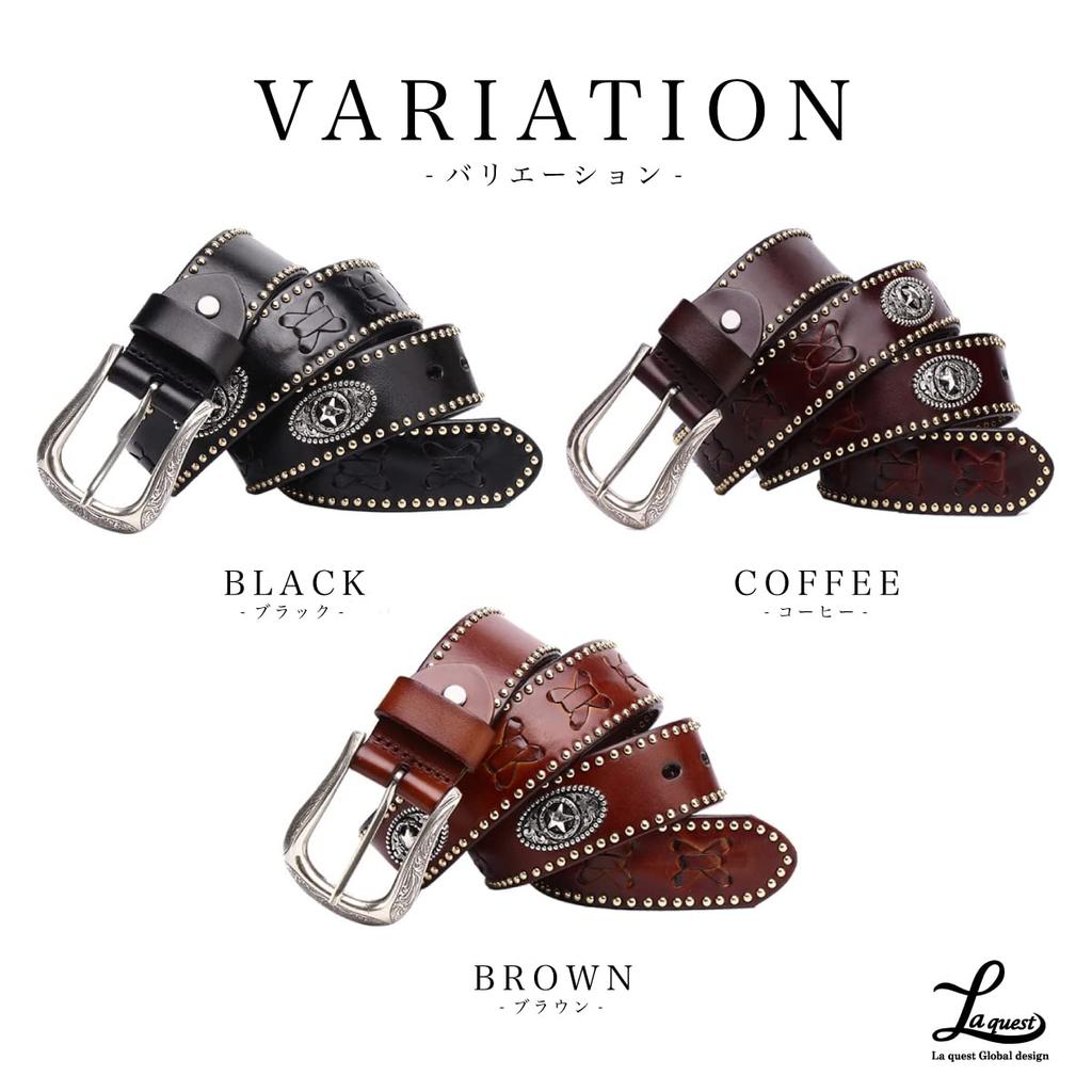 Laquest Western Cowhide Leather with Braided Casual Style Dark Men's Belt, Concho, Leather, (3. Brown)