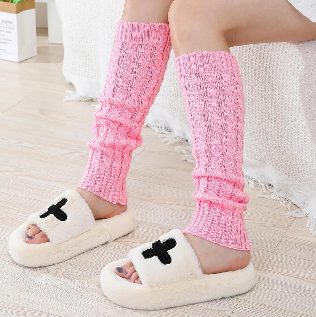 Korean Style Women's Thick Cable Knit Slouch Socks, 85g - Autumn/Winter Wool Leg Warmers & Boot Covers