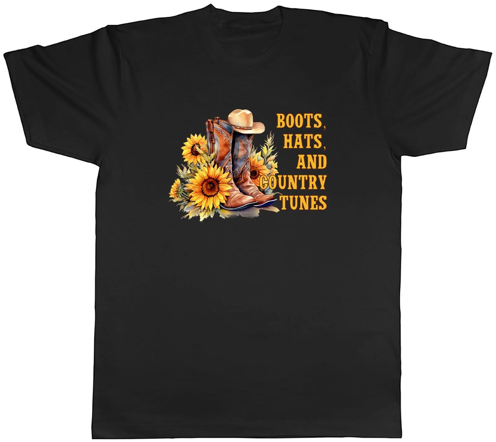 Boots Hats and Country Tunes Mens T-Shirt Love Country Music Tee Gift S