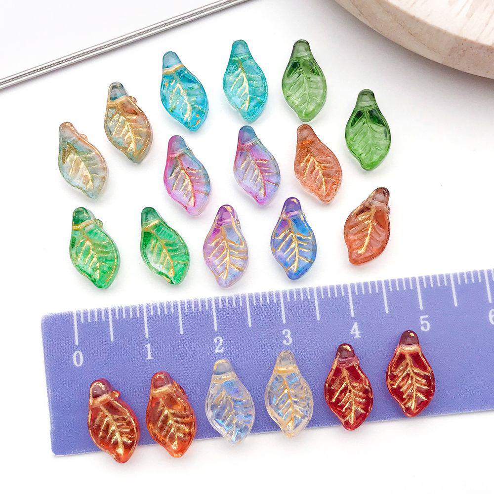 Set of 20 Colorful Transparent Glass Leaf Charms with Gold Edging for DIY Bracelets, Necklaces, and Accessories