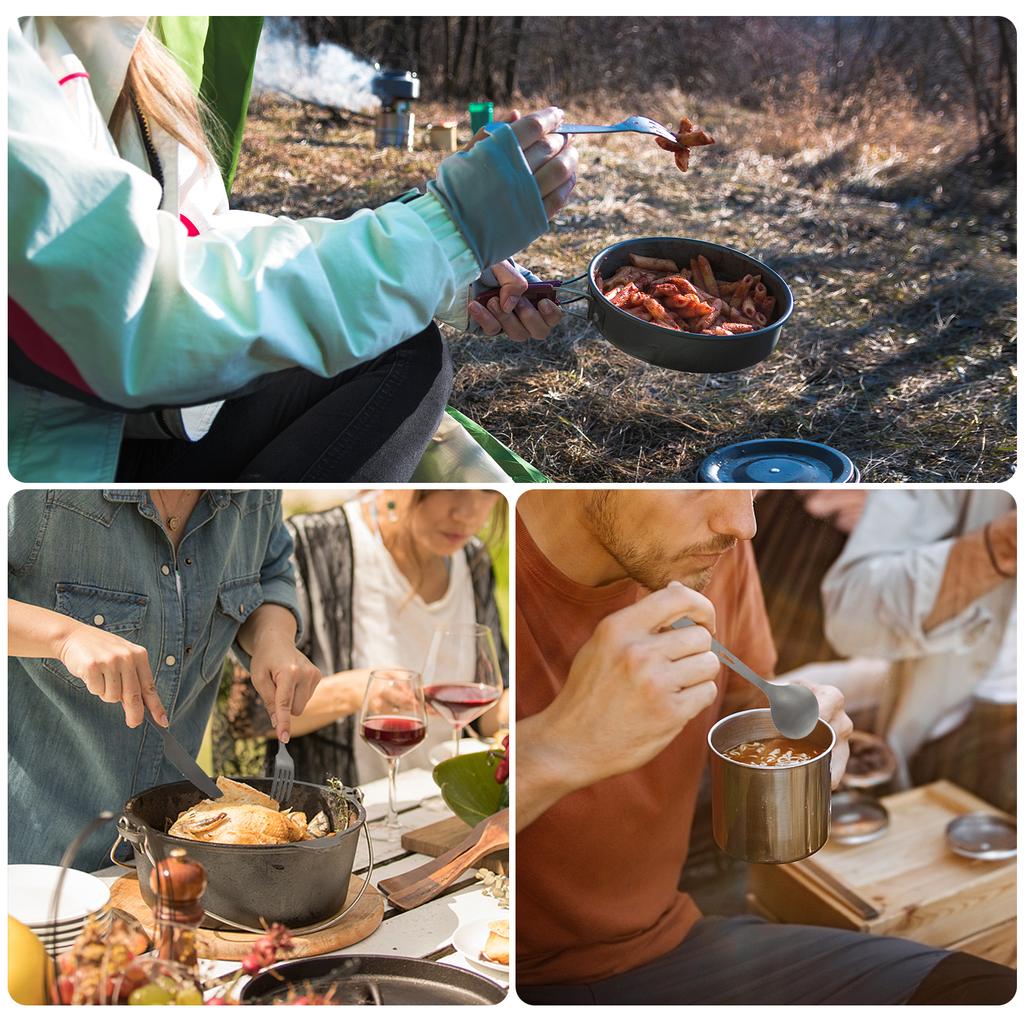TOMSHOO Titanyum 3 Parça Çatal Bıçak Takımı Karabina ve İpli Hafif Kaşık Çatal Kesici