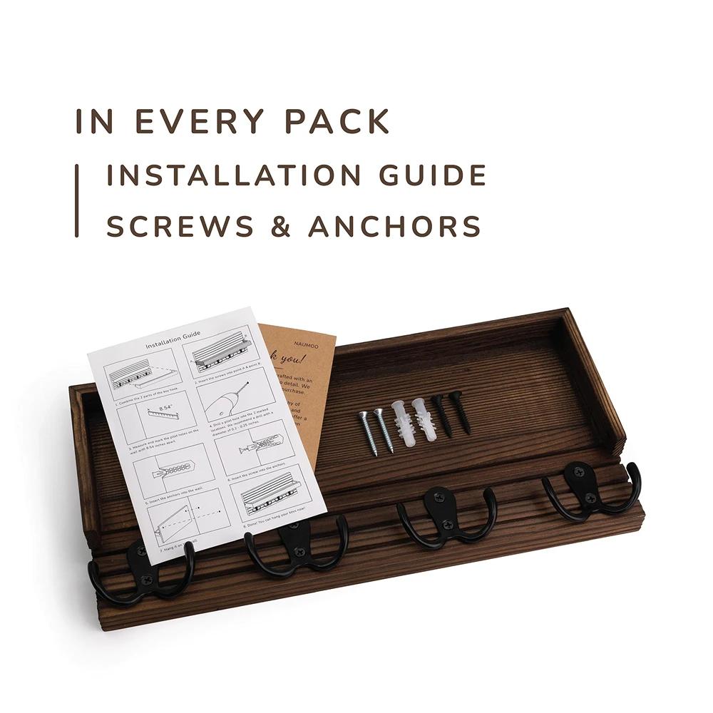 Hölzerner Schlüsselhalter für Eingangsbereich-Dekor Wandmontierter Postorganizer und Schlüsselhänger mit 4 Haken Rustikales Regal für Schlüssel Sonnenbrillen